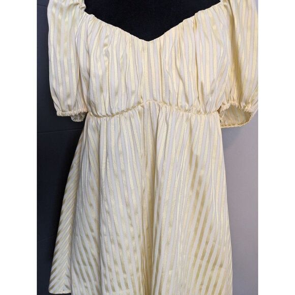 Revolve Lovers and Friends Pearl Mini Dress Yellow Striped Puff Sleeve - L - Picture 3 of 8